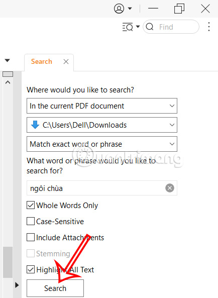 Nhập từ khóa tìm kiếm trong PDF Foxit Reader