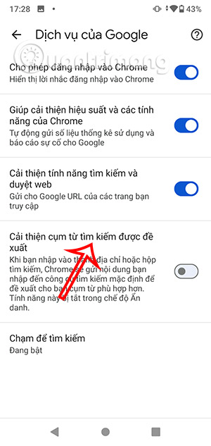 Cách tắt cụm từ để xuất tìm kiếm trên Google
