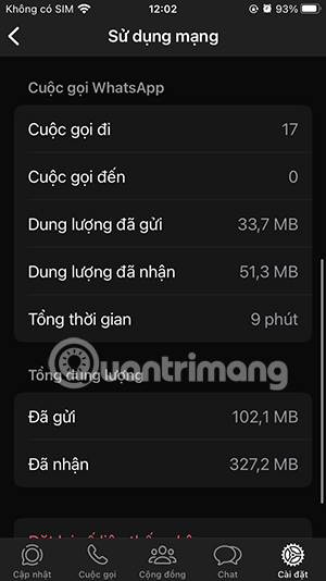 Xem dung lượng dữ liệu WhatsApp