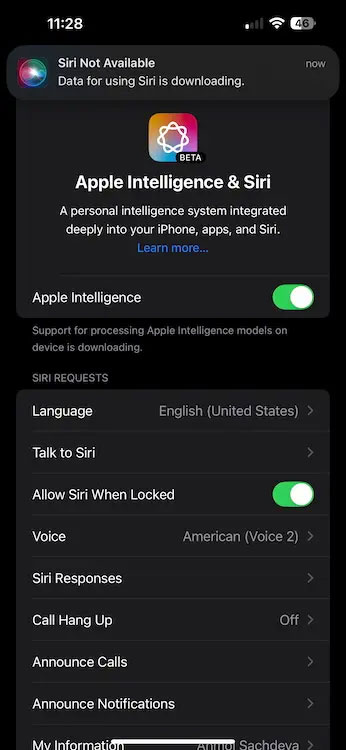 Một số người dùng iOS 18.1 Beta đang gặp sự cố với Siri