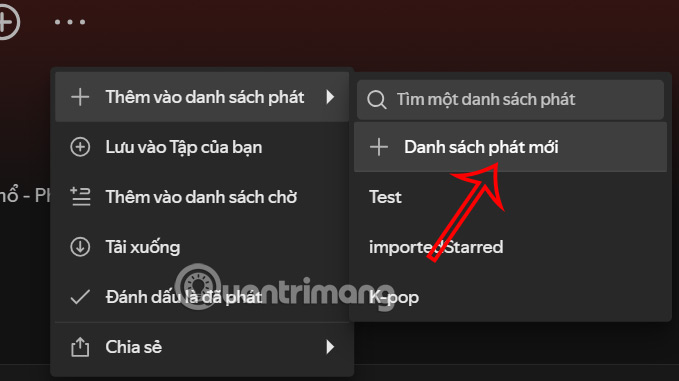 Tùy chọn thêm vào podcast playlits Spotify máy tính
