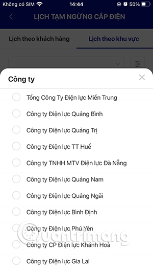 Tìm lịch cắt điện theo khu
