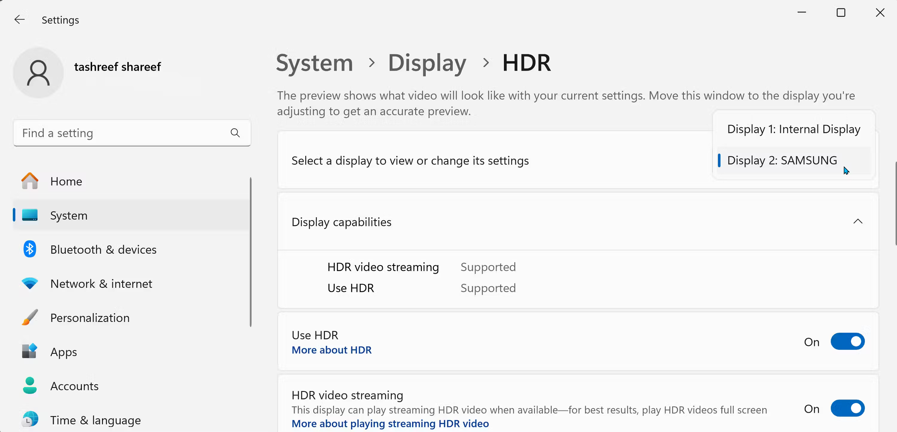 Tùy chọn HDR của Windows 11