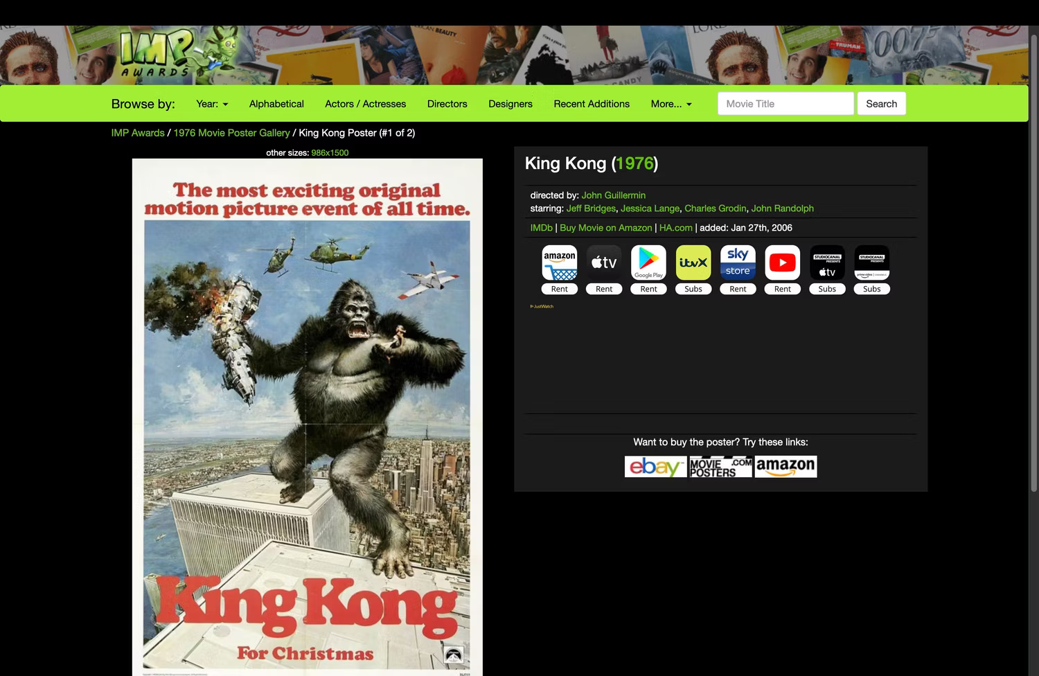 Áp phích phim King Kong trên IMPawards