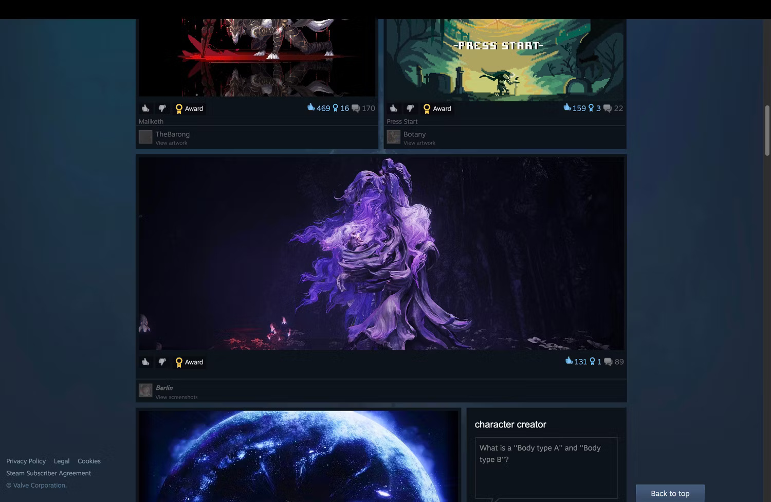 Trang cộng đồng Steam với tác phẩm nghệ thuật của người hâm mộ Elden Ring