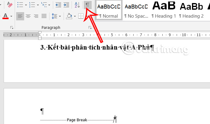 Hiển thị Section Break hoặc Page Break Word