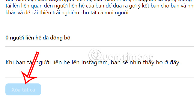 Xóa đồng bộ danh bạ Instagram PC