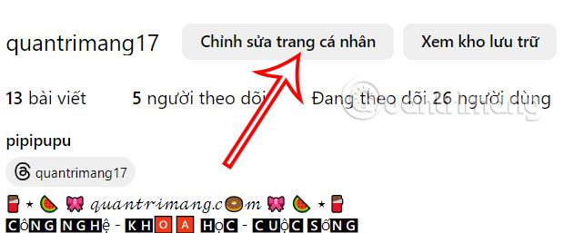 Chỉnh sửa trang cá nhân Instagram