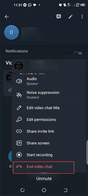 Tắt livestream trên kênh Telegram