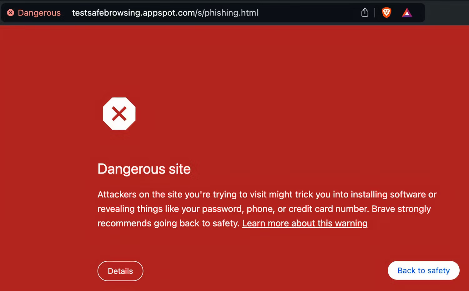 Cảnh báo từ Google Safe Search rằng một trang web có thể nguy hiểm.
