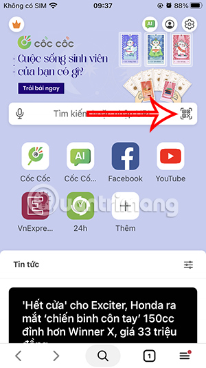 Mã QR trên Cốc Cốc điện thoại 