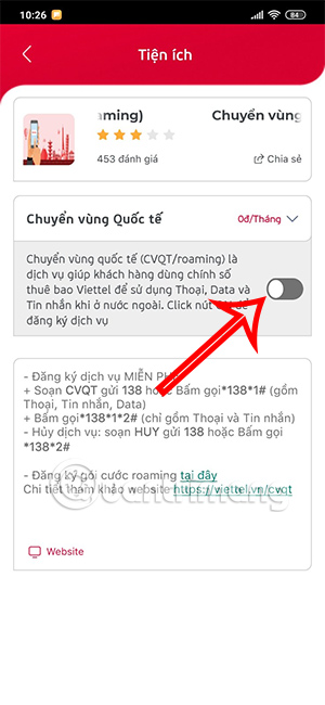 Kích hoạt chuyển vùng quốc tế
