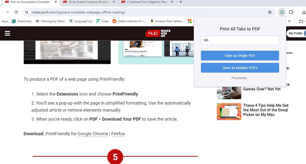 Ảnh chụp màn hình Print All Open Tabs