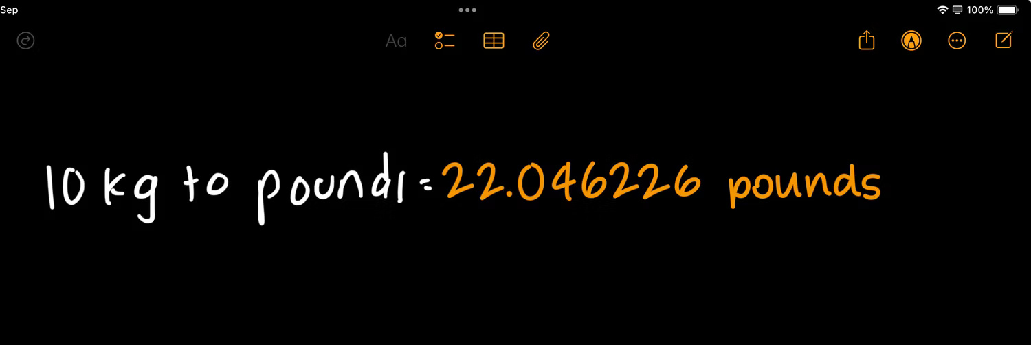 Chuyển đổi kg sang pound trong Math Notes