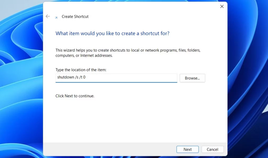 Cách thêm desktop shortcut Shutdown trong Windows 11