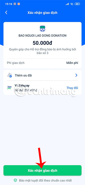 Xác thực giao dịch trên ZaloPay