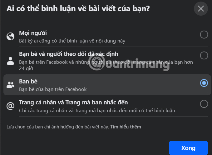 Tắt bình luận Facebook PC