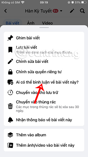 Chỉnh đối tượng bình luận bài đăng Facebook