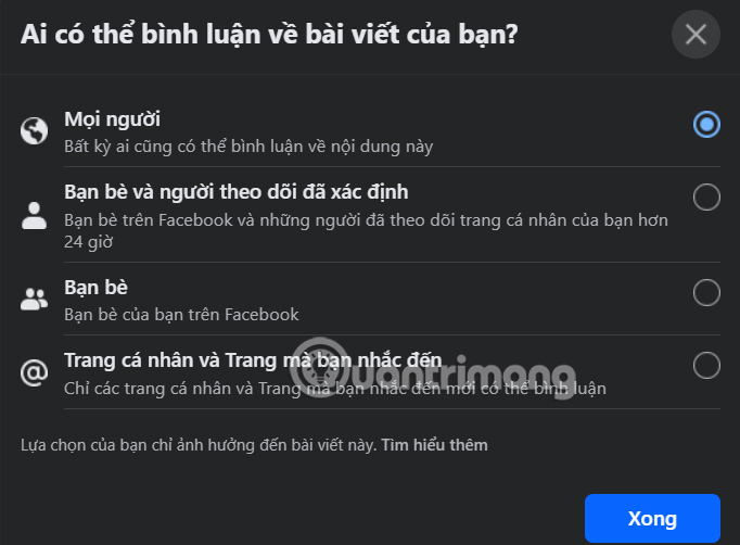 Chọn người bình luận Facebook PC