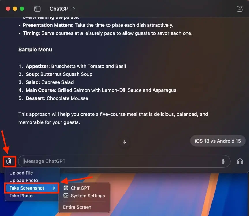 Take a screenshot of the Desktop in the macOS ChatGPT application