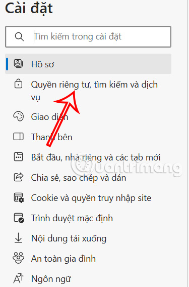 Chỉnh quyền riêng tư trên Edge 
