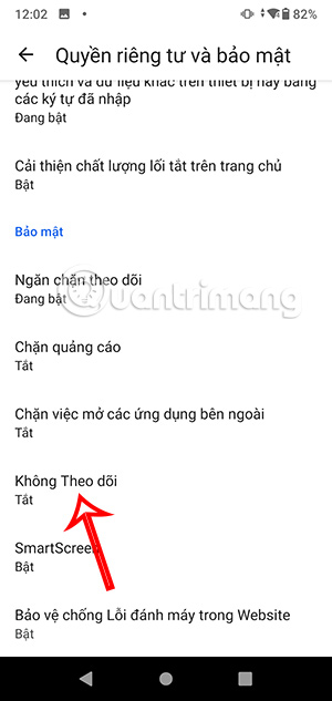 Không theo dõi trên Edge 