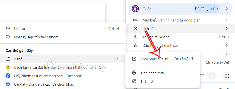 Khôi phục tab đã đóng trên Chrome 