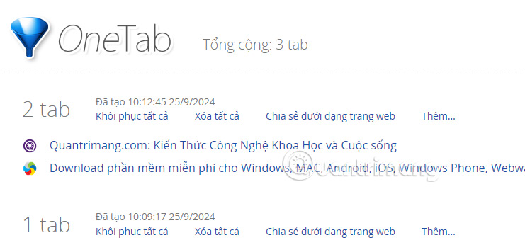 Sử dụng tiện ích OneTab