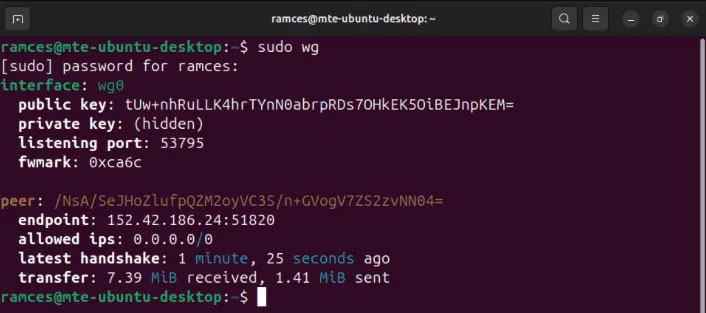 VPN WireGuard đang chạy bao gồm hai node.