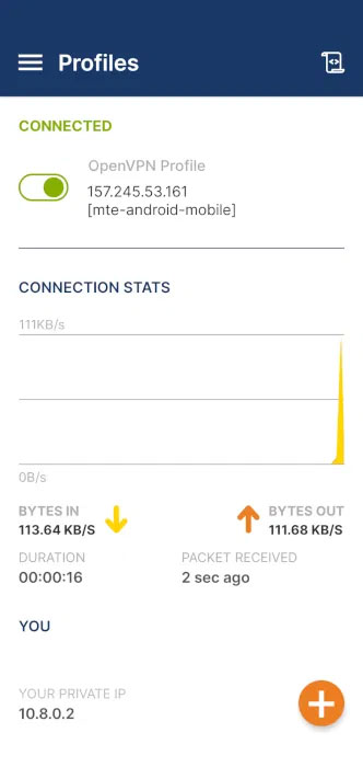 OpenVPN đang chạy trên thiết bị Android.