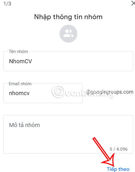Điền tên nhóm trong Google