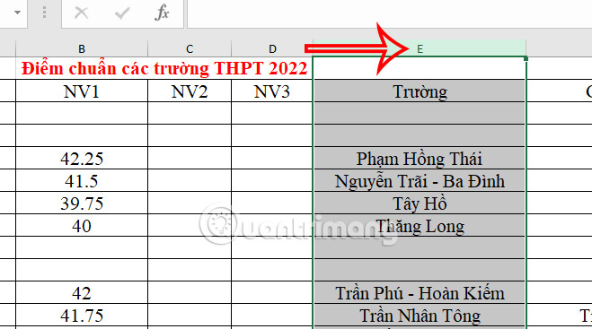 Đổi vị trí cột trong Excel