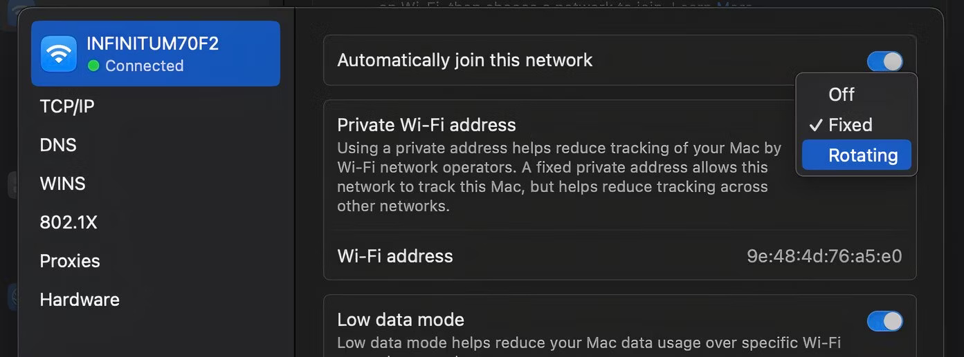 Tính năng Rotate Wi-Fi Address trong macOS Sequoia