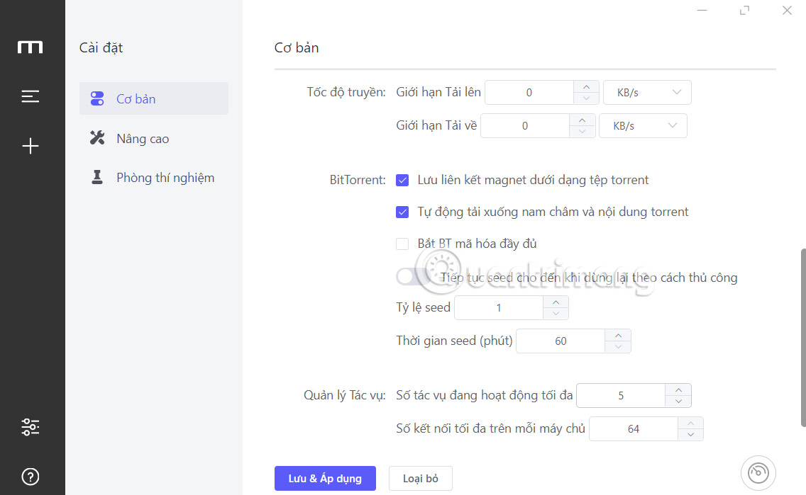 Thay đổi Motrix Download Manager