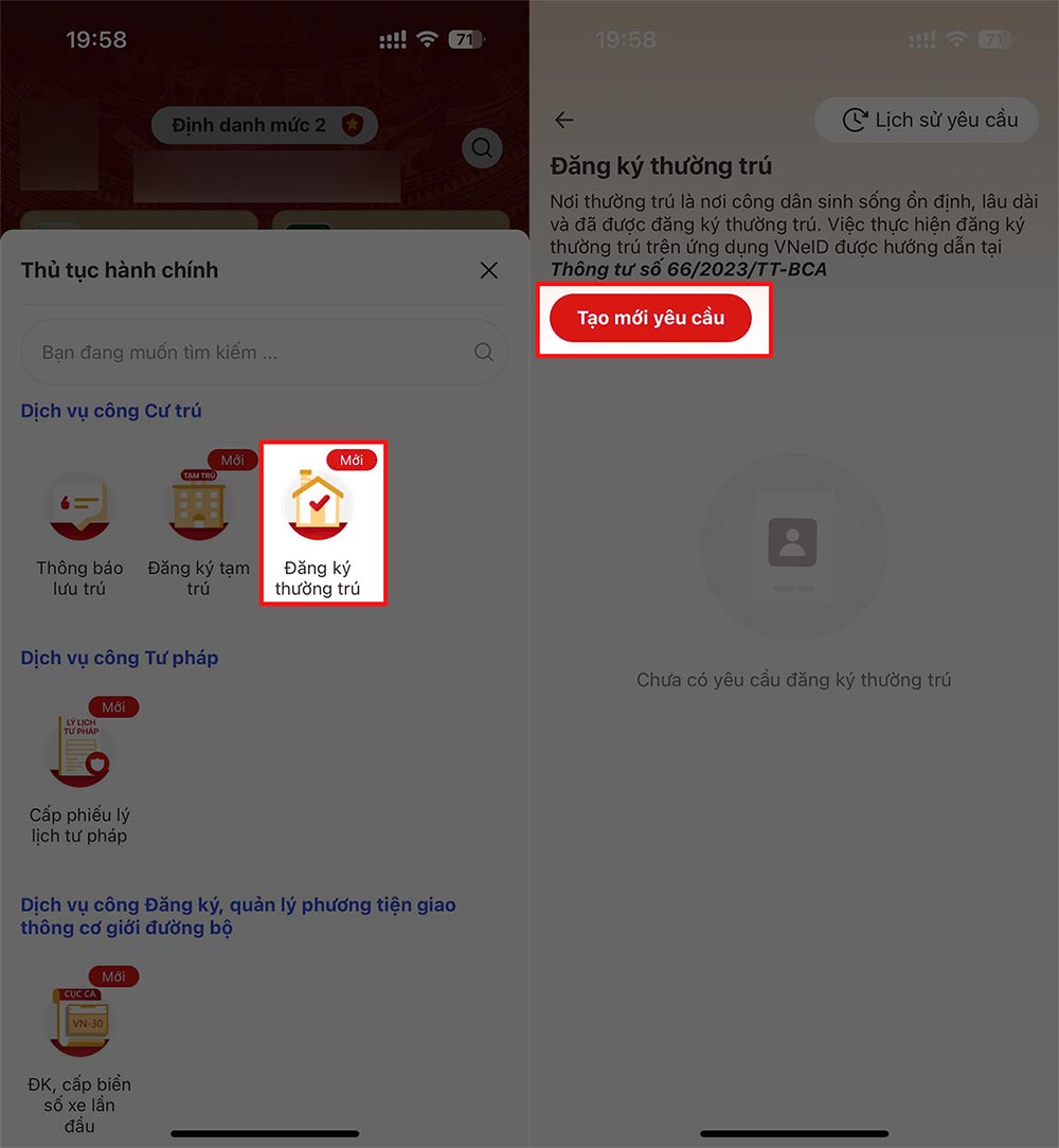 Đăng ký thường trú trên VneID