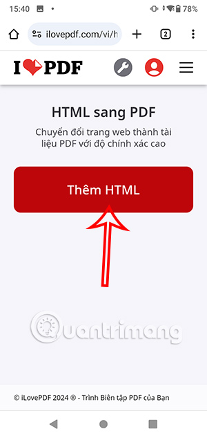 Thêm HTML trên ilovePDF