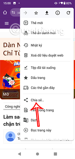 Chia sẻ trang web Chrome
