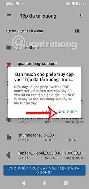 Cho phép truy cập thư mục