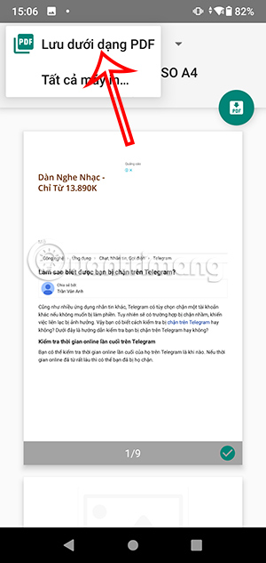 Lưu trang web dạng PDF Android