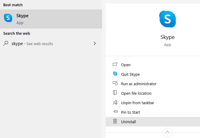Gỡ cài đặt Skype