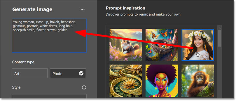 Hộp thoại Generate Image mới trong bản beta của Photoshop.