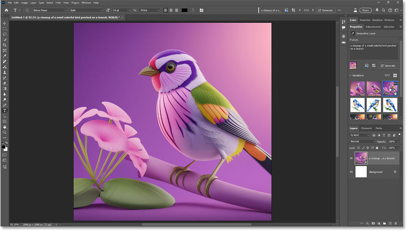 Kết quả tạo hình ảnh sử dụng cùng một prompt nhưng hình ảnh tham chiếu khác trong Photoshop.