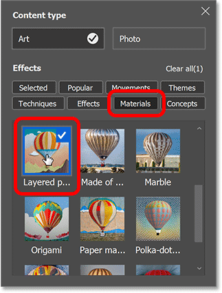 Chọn hiệu ứng Layered Paper trong tùy chọn Generate Image