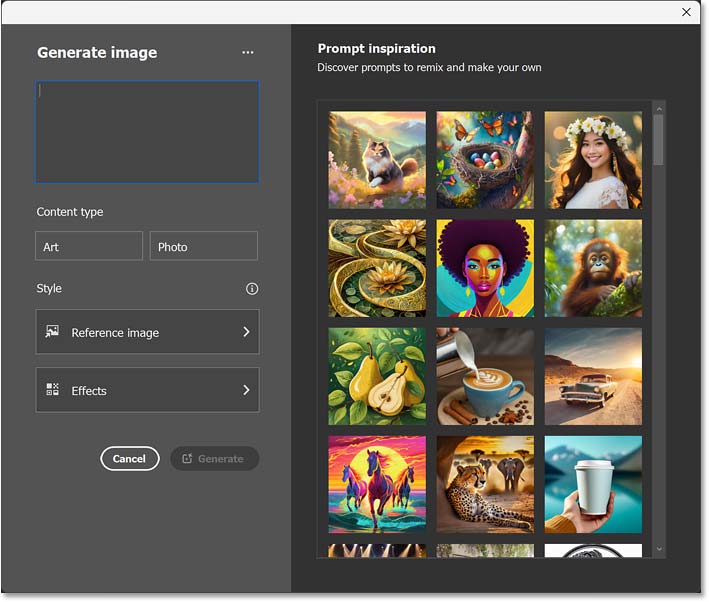Lệnh Generate Image trong menu Edit trên Photoshop