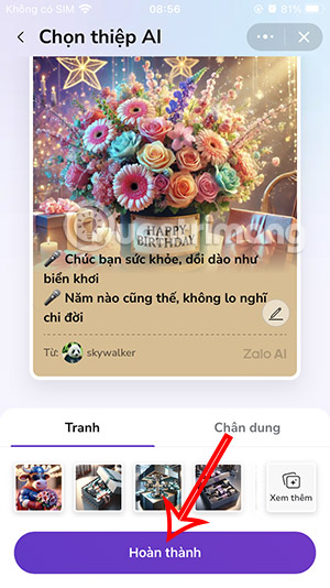 Thiệp sinh nhật trên Zalo bằng AI