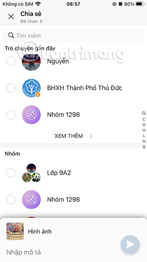 Chọn người nhận thiệp sinh nhật trên Zalo 