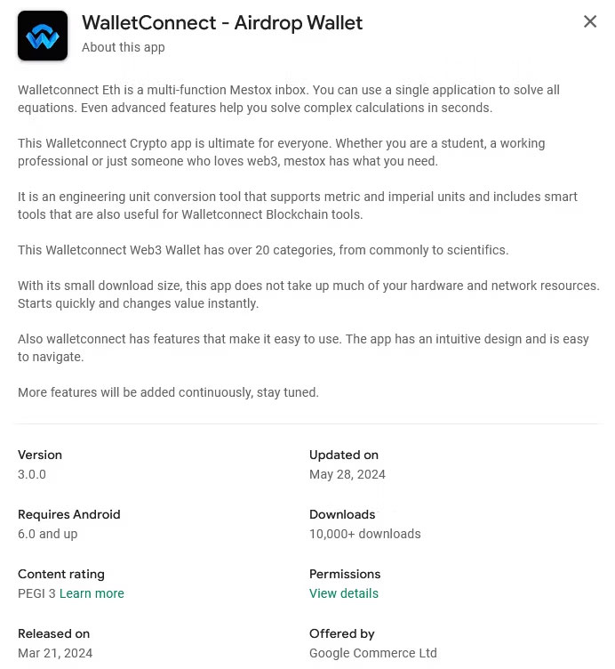 Ứng dụng WalletConnect giả mạo