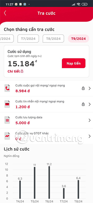 Kiểm tra chi phí hàng tháng Viettel