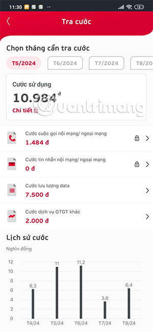 Dịch vụ đang dùng Viettel