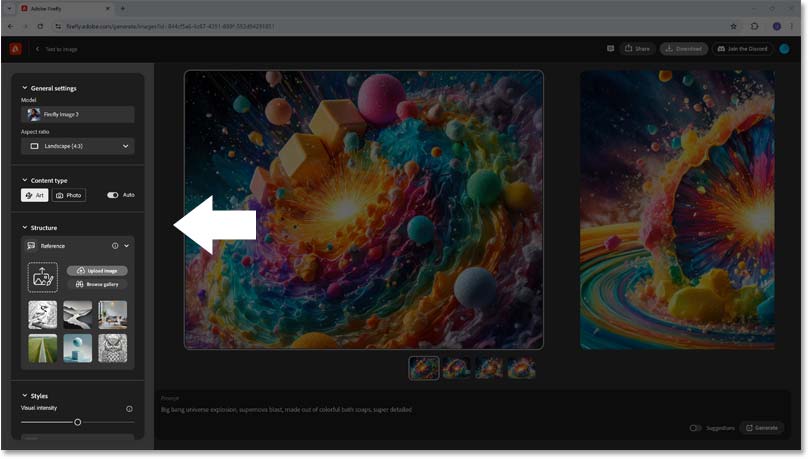 Các tùy chọn hình ảnh của Adobe Firefly.